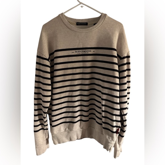 Scotch & Soda Cream and Black Crewneck Sweater Timeless Stripes - Picture 2 of 10